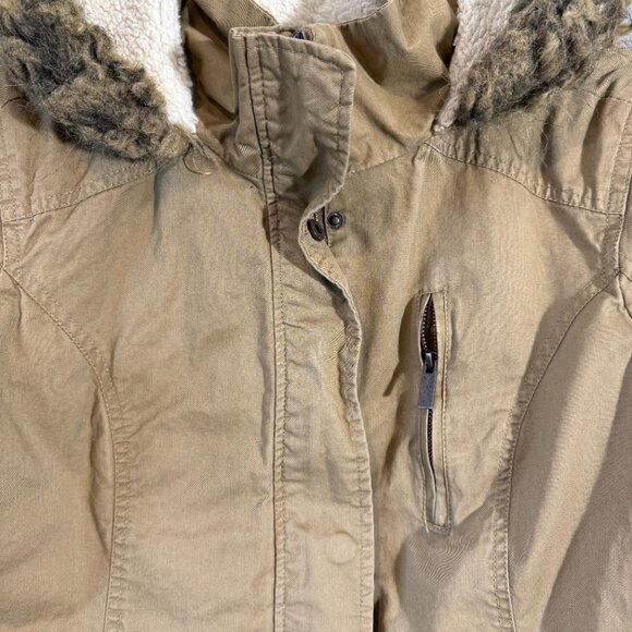 Rue21 Tan Hooded Faux Fur Lined Jacket Parka Women’s Medium - Picture 9 of 10